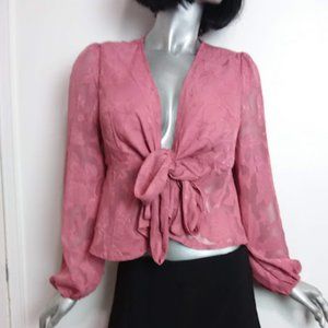 SHEIN Women's Mauve Large Wrap Blouse Long Sleeve Floral Print V-Neck Sheer